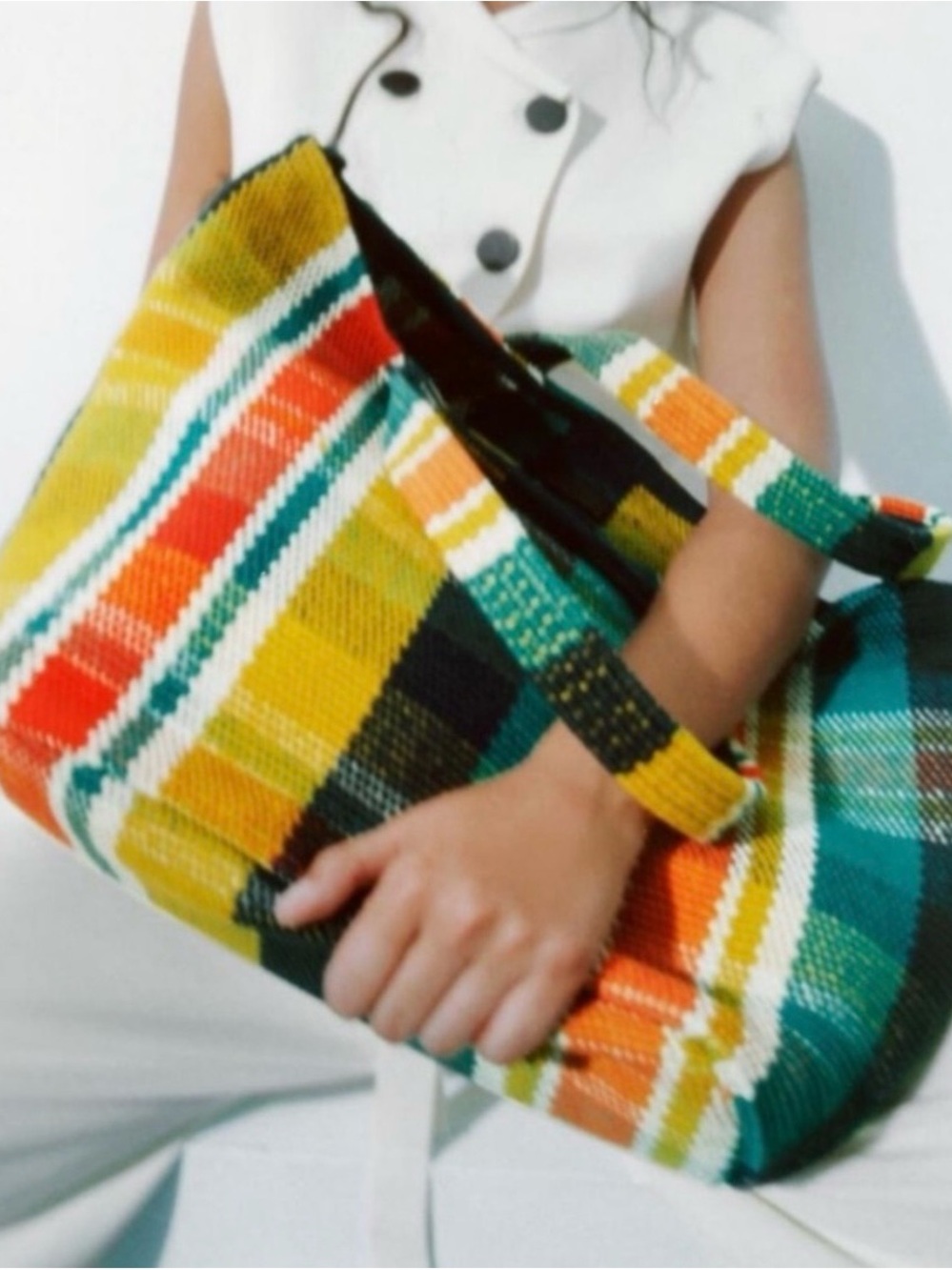 Zara Handwoven Multi-Color Striped Tote Bag